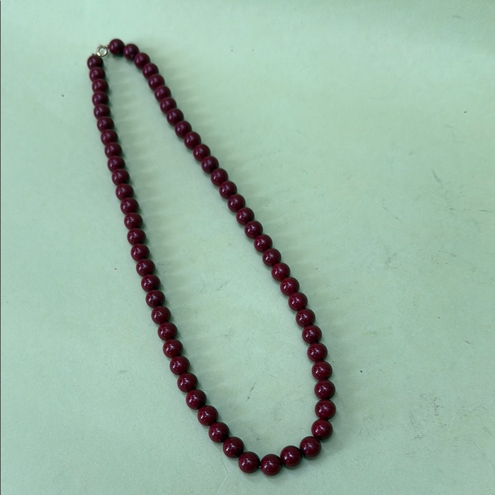 Vintage Burgundy Wooden Handmade Necklace - Picture 2 of 9